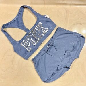 🔥PINK VICTORIA’S SECRET Cotton Dorm Bling Bralette & Boyshorts Dusty Iris MEDIUM